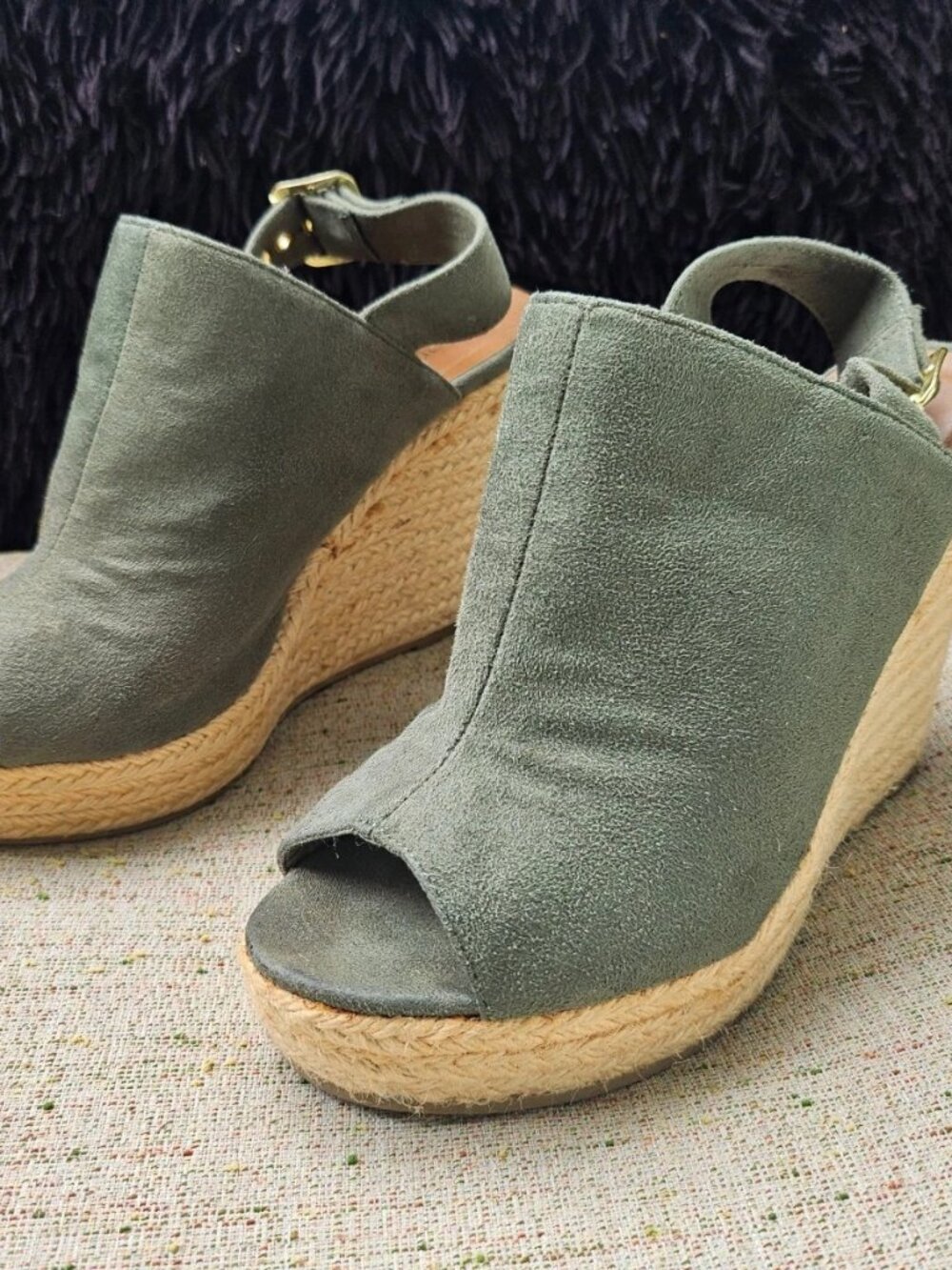 Charlotte Russe Women Wedge Sandal Espadrille Shoe Heel Green Suede Upper Sz 7.5